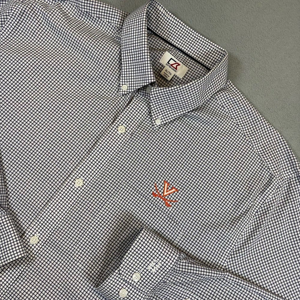 Cutter & Buck UVA Virginia Cavaliers Shirt Mens XL Blue White Check Long Sleeve